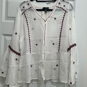 White and Red Embroidered Women's Top